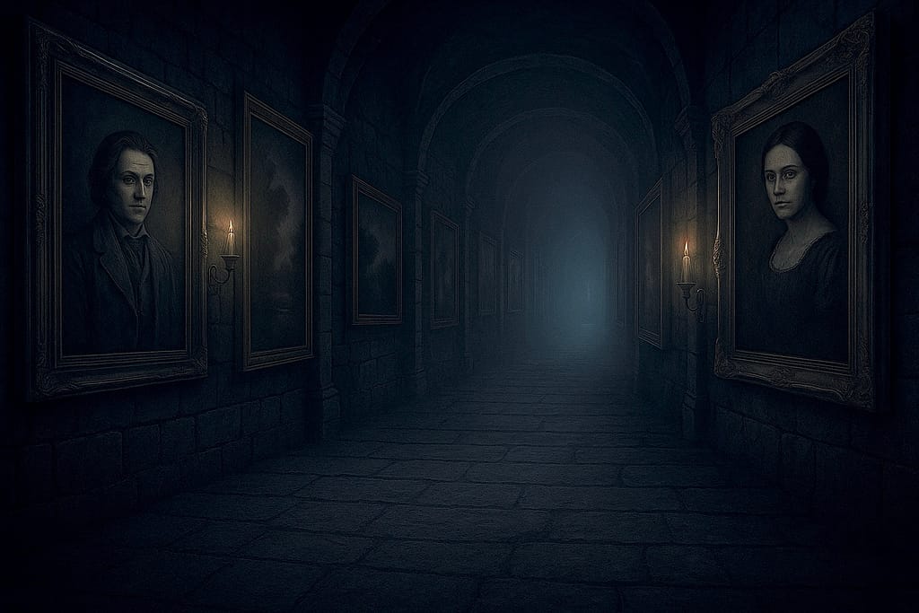 Portraits lining the castle hall