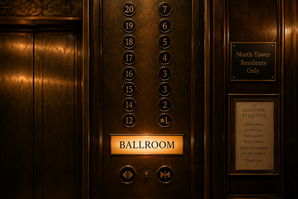 Ballroom interior elevator button 1